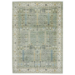 10x14 Mint, Ivory, Blue Color Hand Knotted Oushak Wool Transitional Oriental Rug