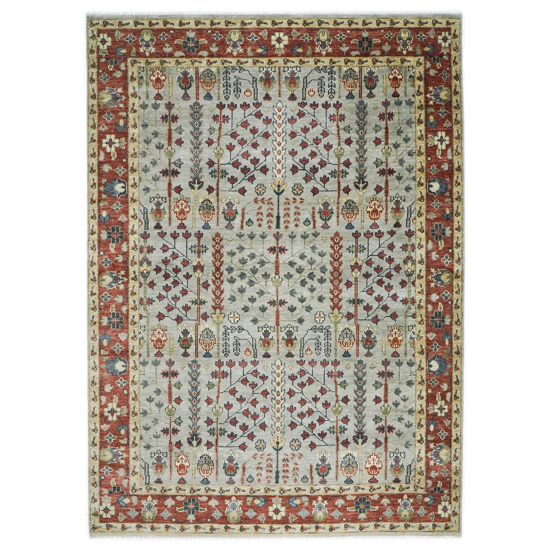 10x14 Gray, Burnt Orange, Lime Color Hand Knotted Oushak Wool Transitional Oriental Rug