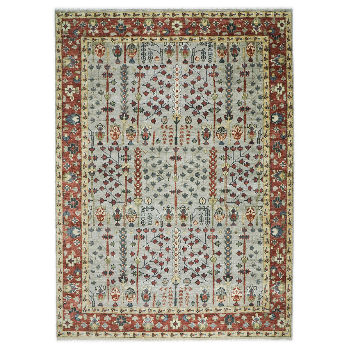 10x14 Gray, Burnt Orange, Lime Color Hand Knotted Oushak Wool Transitional Oriental Rug