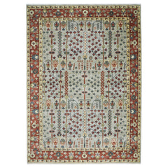 10x14 Gray, Burnt Orange, Lime Color Hand Knotted Oushak Wool Transitional Oriental Rug