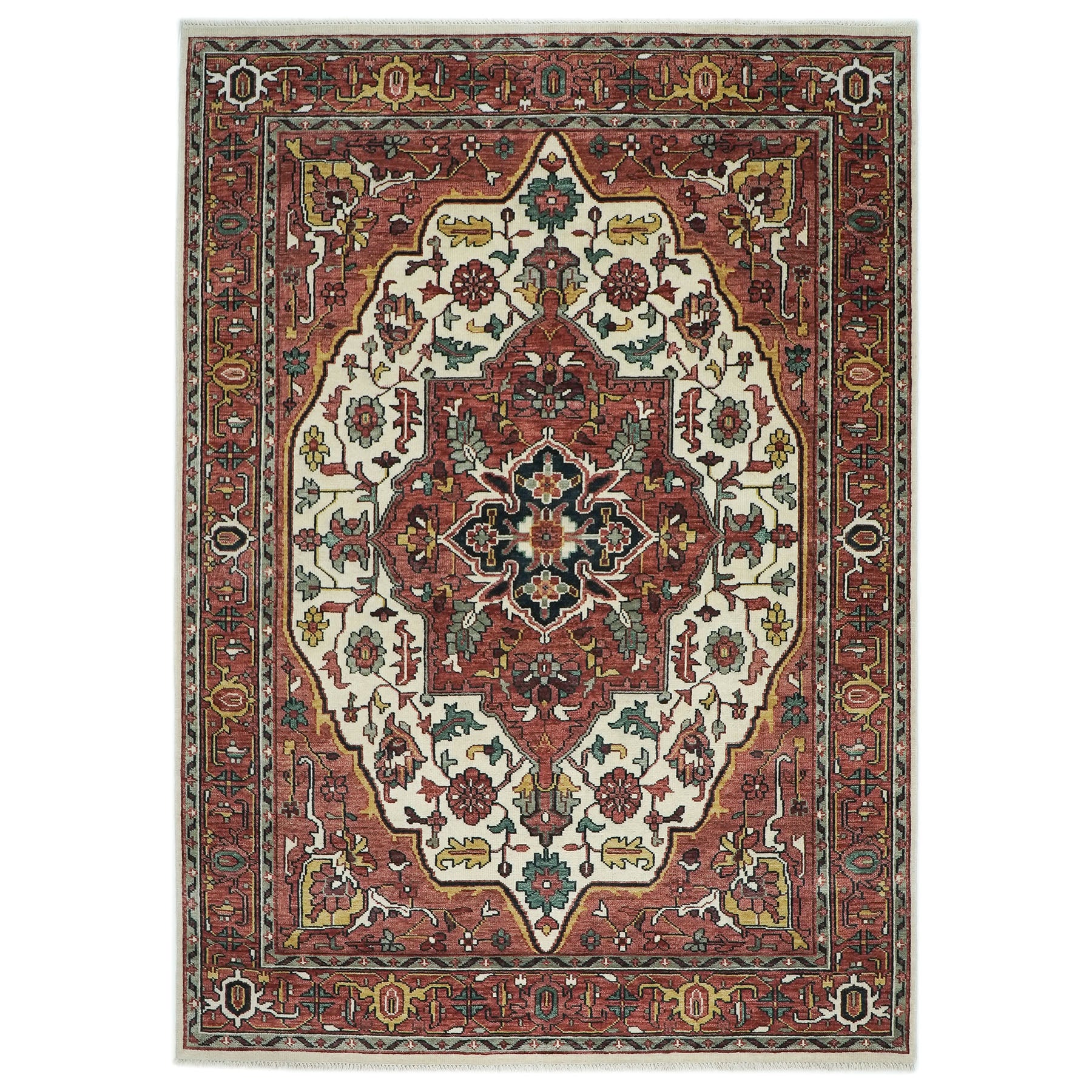 10x14 Rust, Ivory, Brown Color Hand Knotted Oushak Wool  Oriental Rug