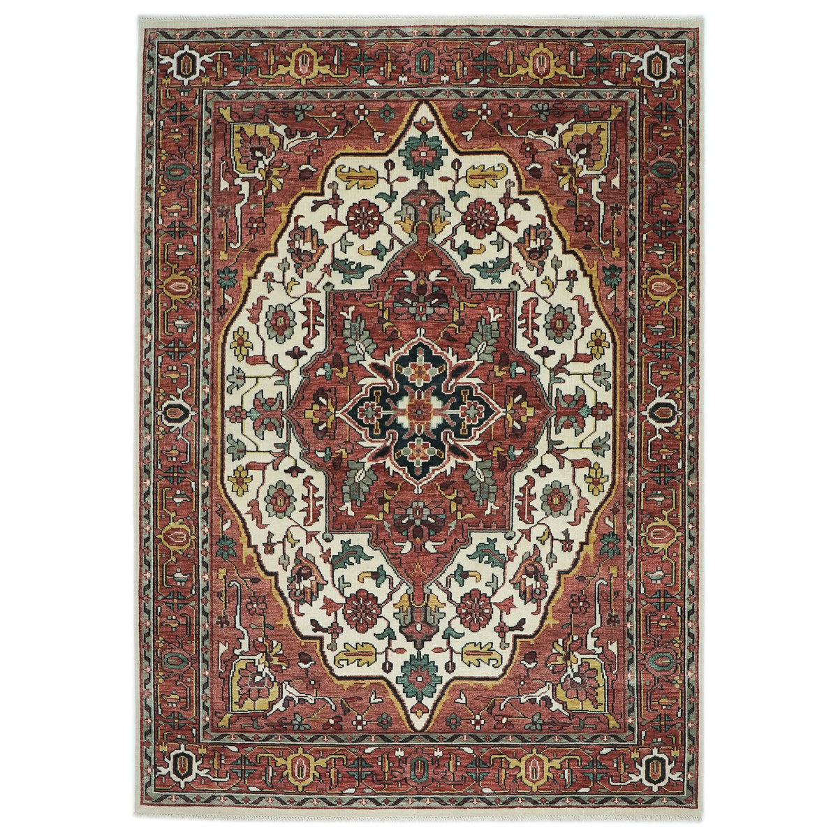 10x14 Rust, Ivory, Brown Color Hand Knotted Oushak Wool  Oriental Rug