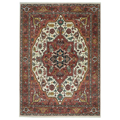 10x14 Rust, Ivory, Brown Color Hand Knotted Oushak Wool  Oriental Rug