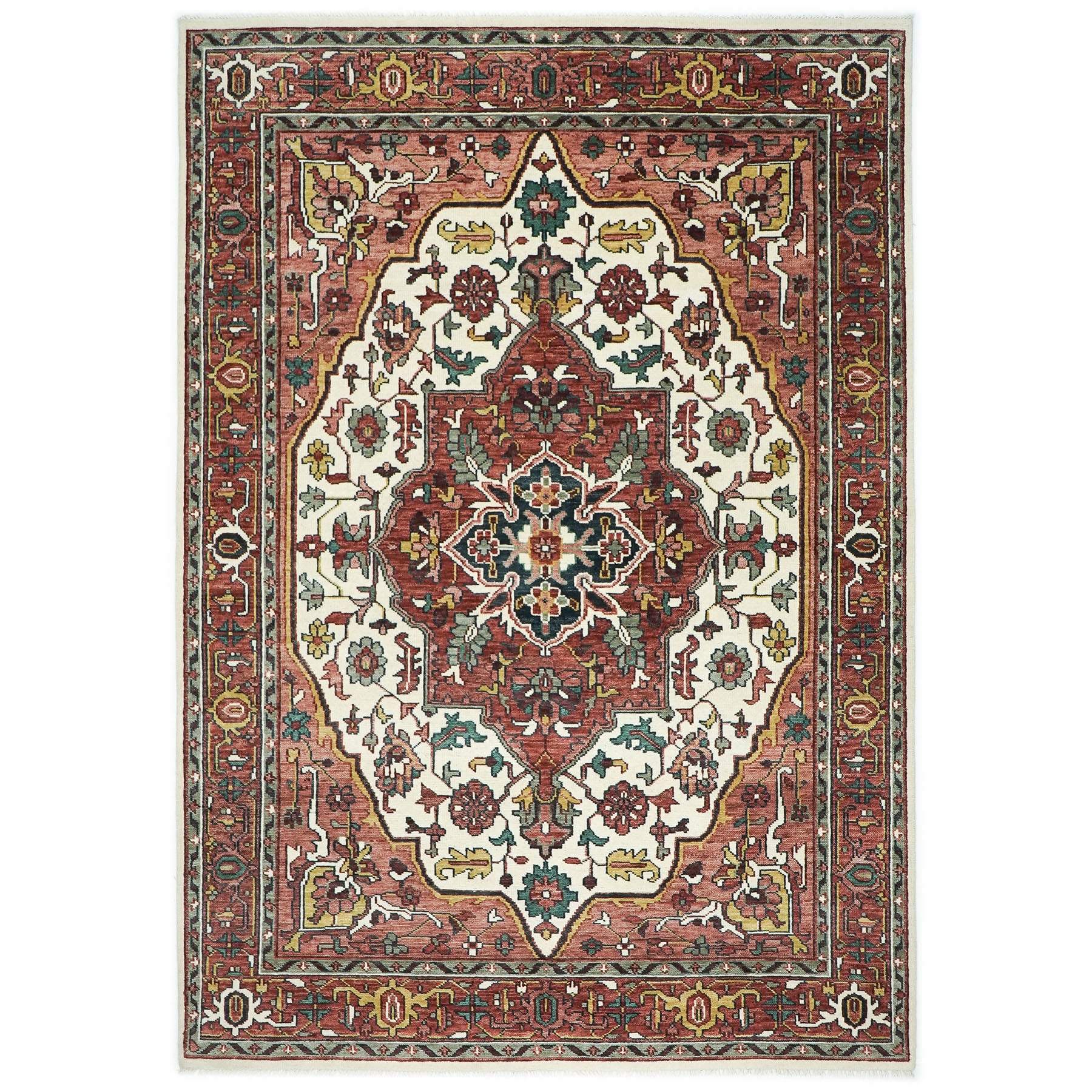 10x14 Rust, Ivory, Gold Color Hand Knotted Oushak Wool  Oriental Rug