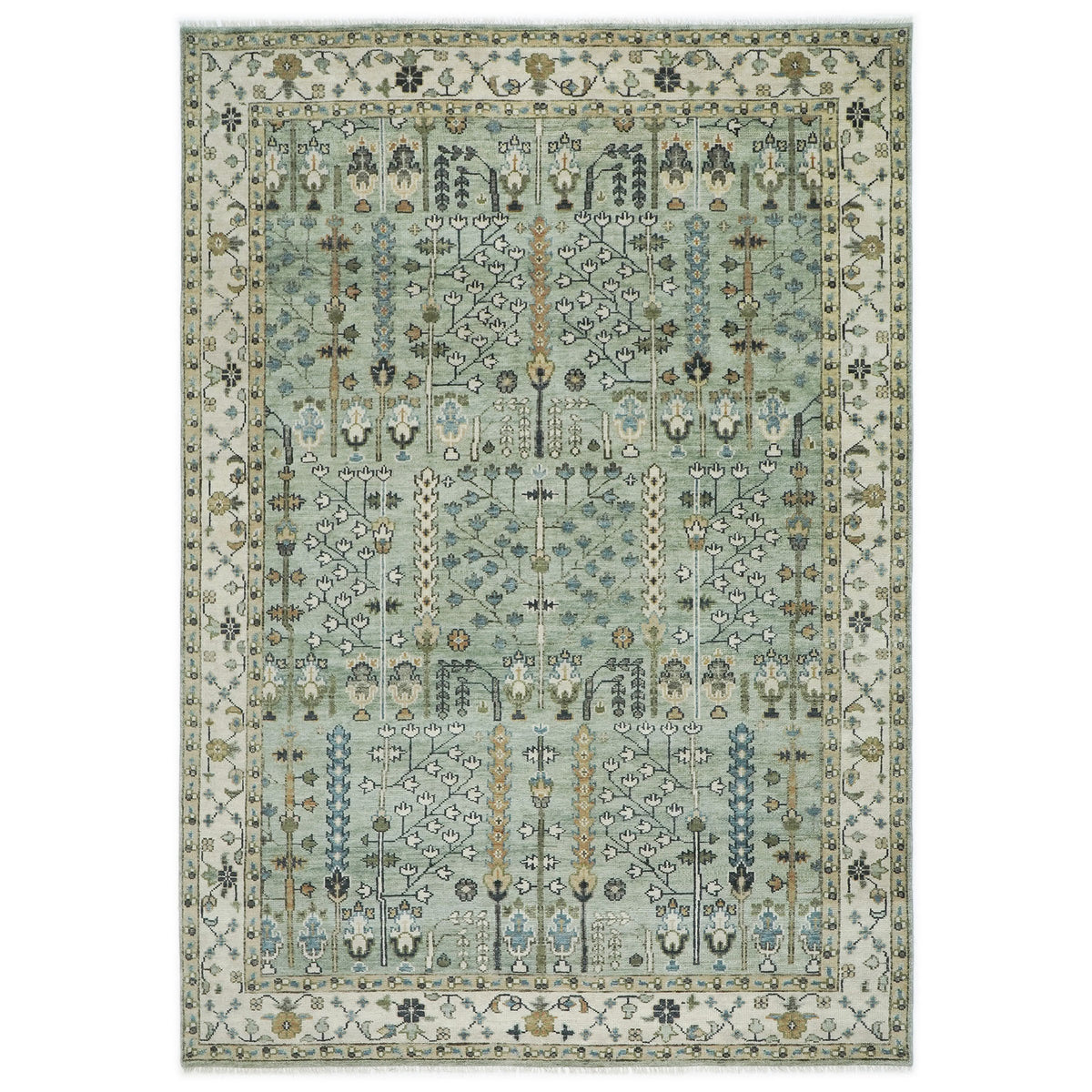 10x14 Seledon, Beige, Tan Color Hand Knotted Oushak Wool Transitional Oriental Rug