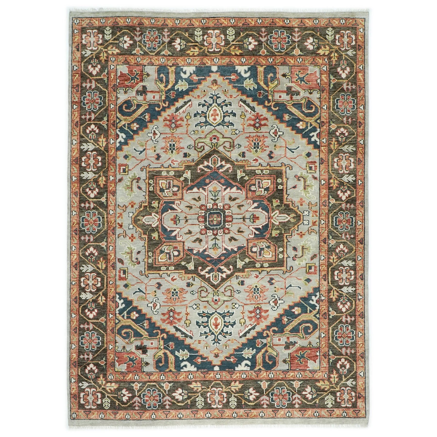 10x14 Gray, Green, Rust Color Hand Knotted Oushak Wool  Oriental Rug