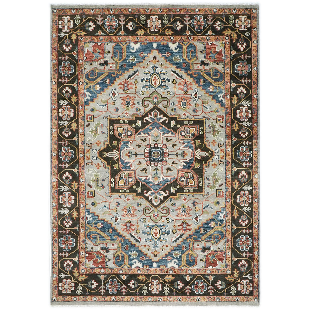 10x14 Gray, Dark Green, Blue Color Hand Knotted Oushak Wool  Oriental Rug