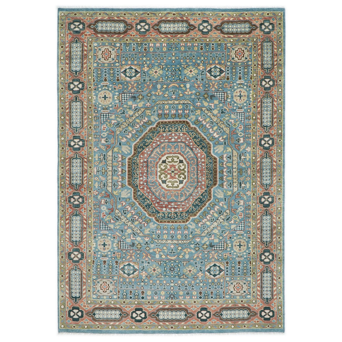 10x14 Blue, Rust, Green Color Hand Knotted Oushak Wool Traditional Oriental Rug