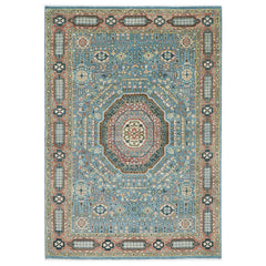 10x14 Blue, Rust, Green Color Hand Knotted Oushak Wool Traditional Oriental Rug