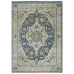 10x14 Blue, Beige, Green Color Hand Knotted Oushak Wool  Oriental Rug
