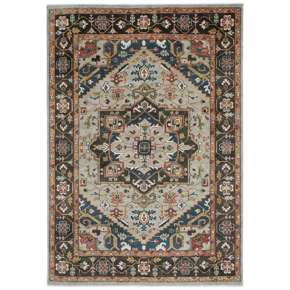 10x14 Gray, Green, Ivory Color Hand Knotted Oushak Wool  Oriental Rug