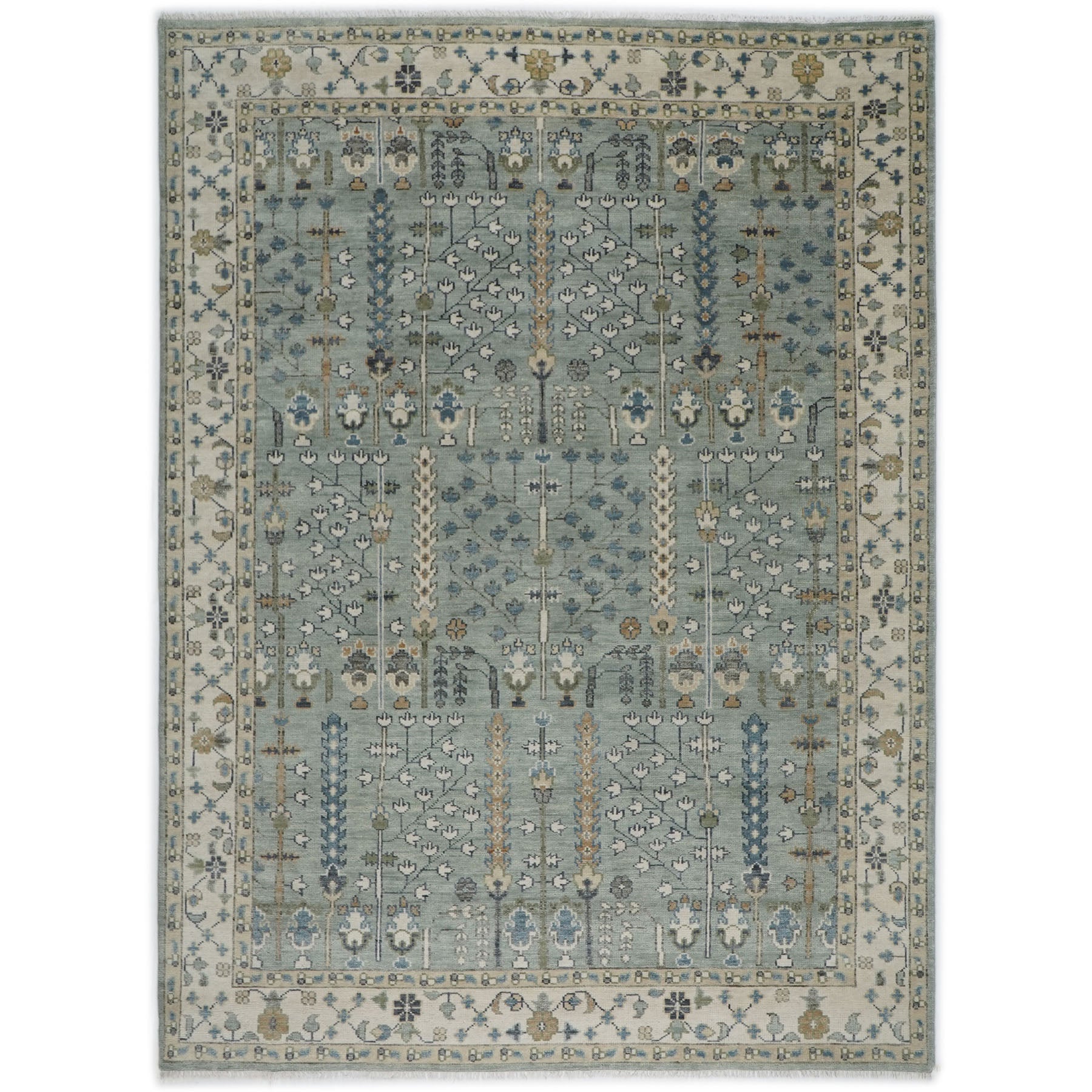 10x14 Slate, Beige, Blue Color Hand Knotted Oushak Wool Transitional Oriental Rug