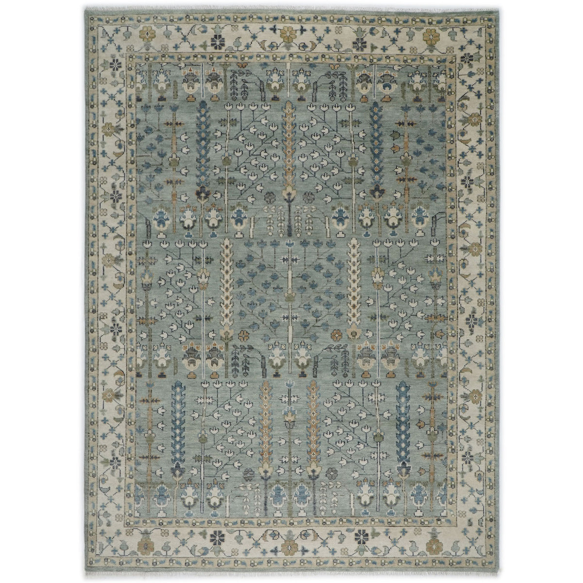 10x14 Slate, Beige, Blue Color Hand Knotted Oushak Wool Transitional Oriental Rug