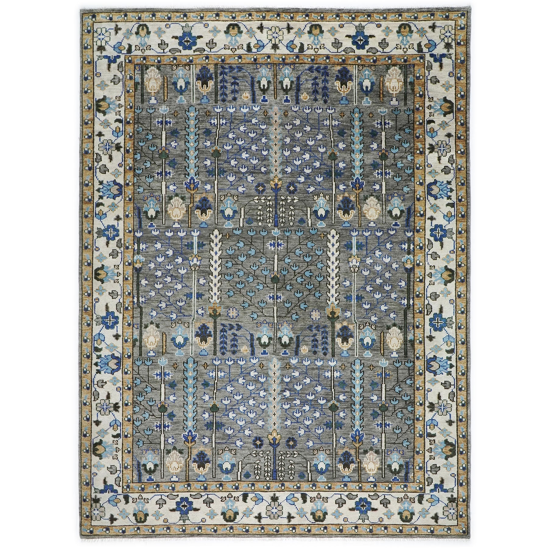 10x14 Gray, Tan, Blue Color Hand Knotted Oushak Wool Transitional Oriental Rug