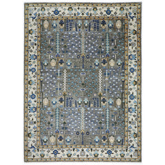 10x14 Gray, Tan, Blue Color Hand Knotted Oushak Wool Transitional Oriental Rug