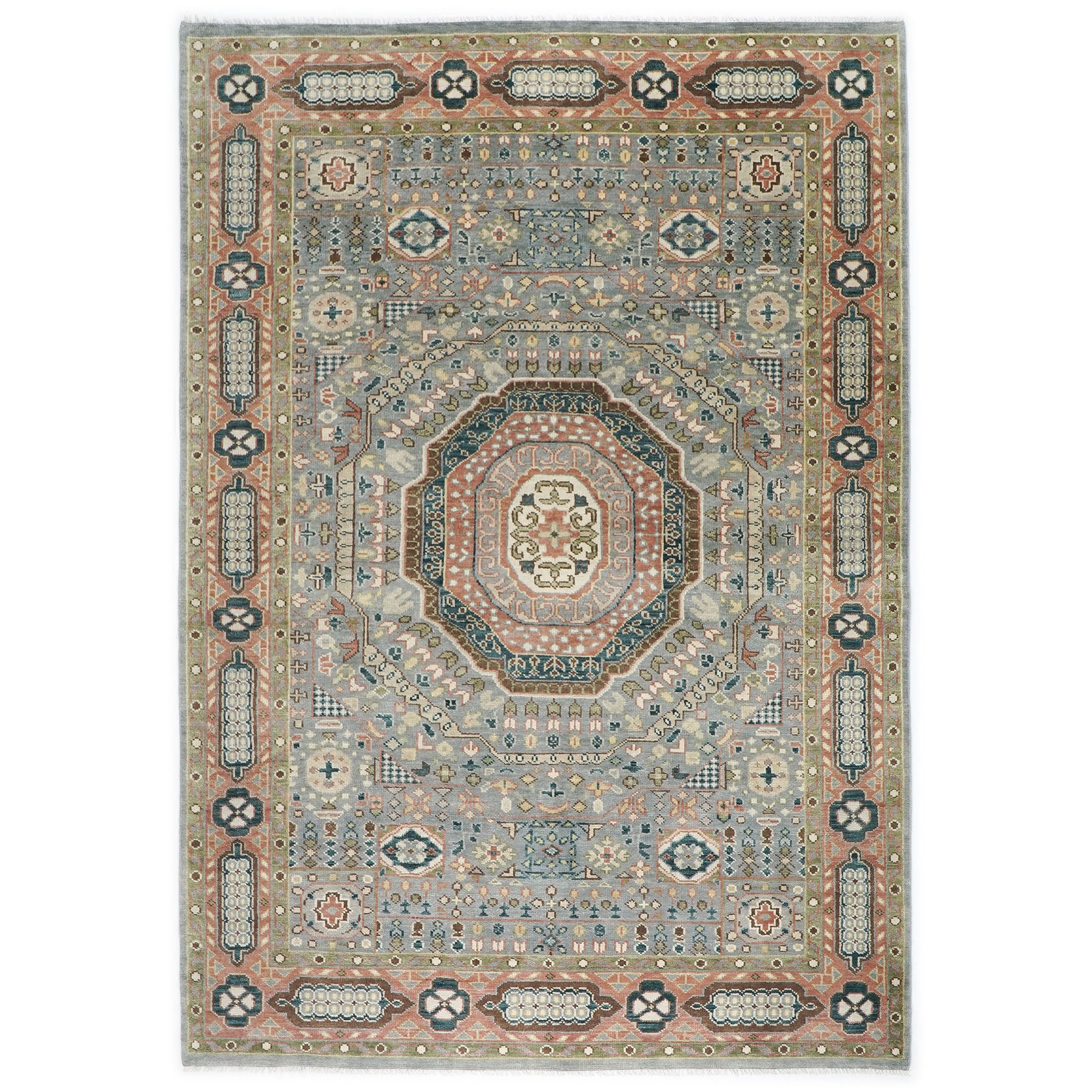 10x14 Slate, Green, Rose Color Hand Knotted Oushak Wool Traditional Oriental Rug