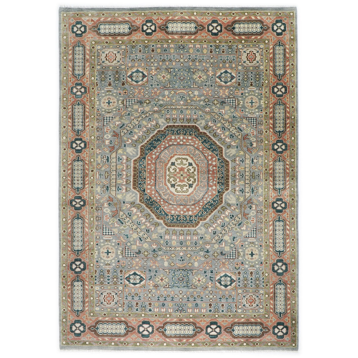 10x14 Slate, Green, Rose Color Hand Knotted Oushak Wool Traditional Oriental Rug