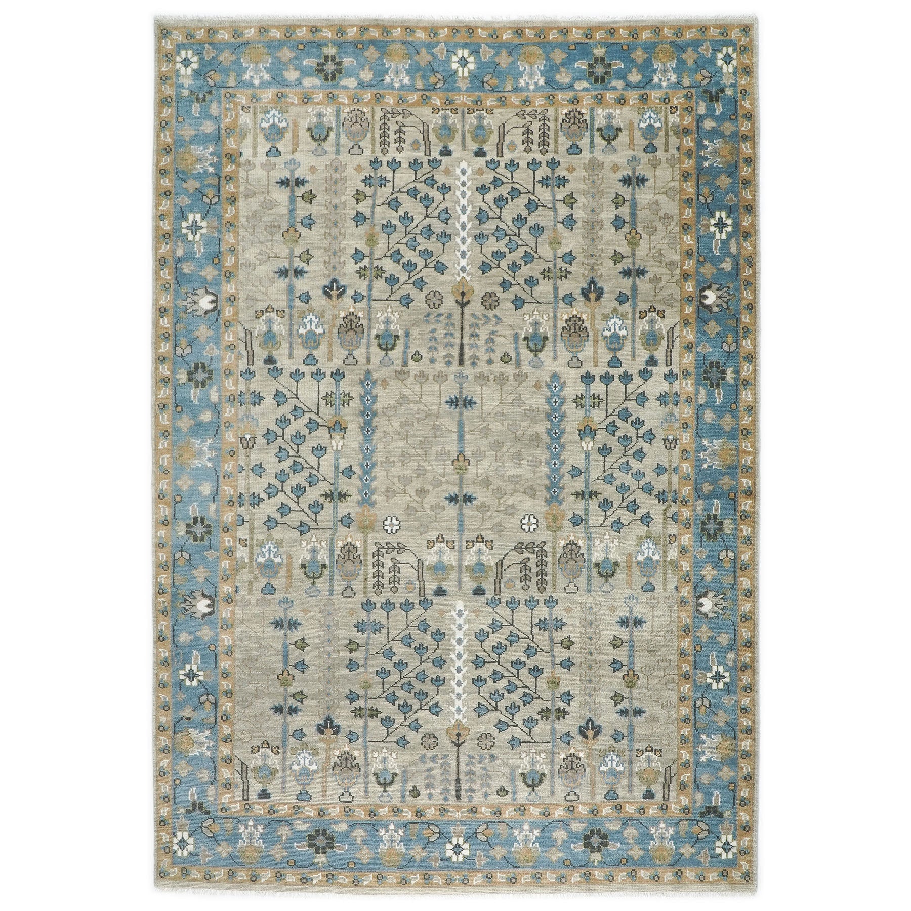 10x14 Beige, Aqua, Tan Color Hand Knotted Oushak Wool Transitional Oriental Rug