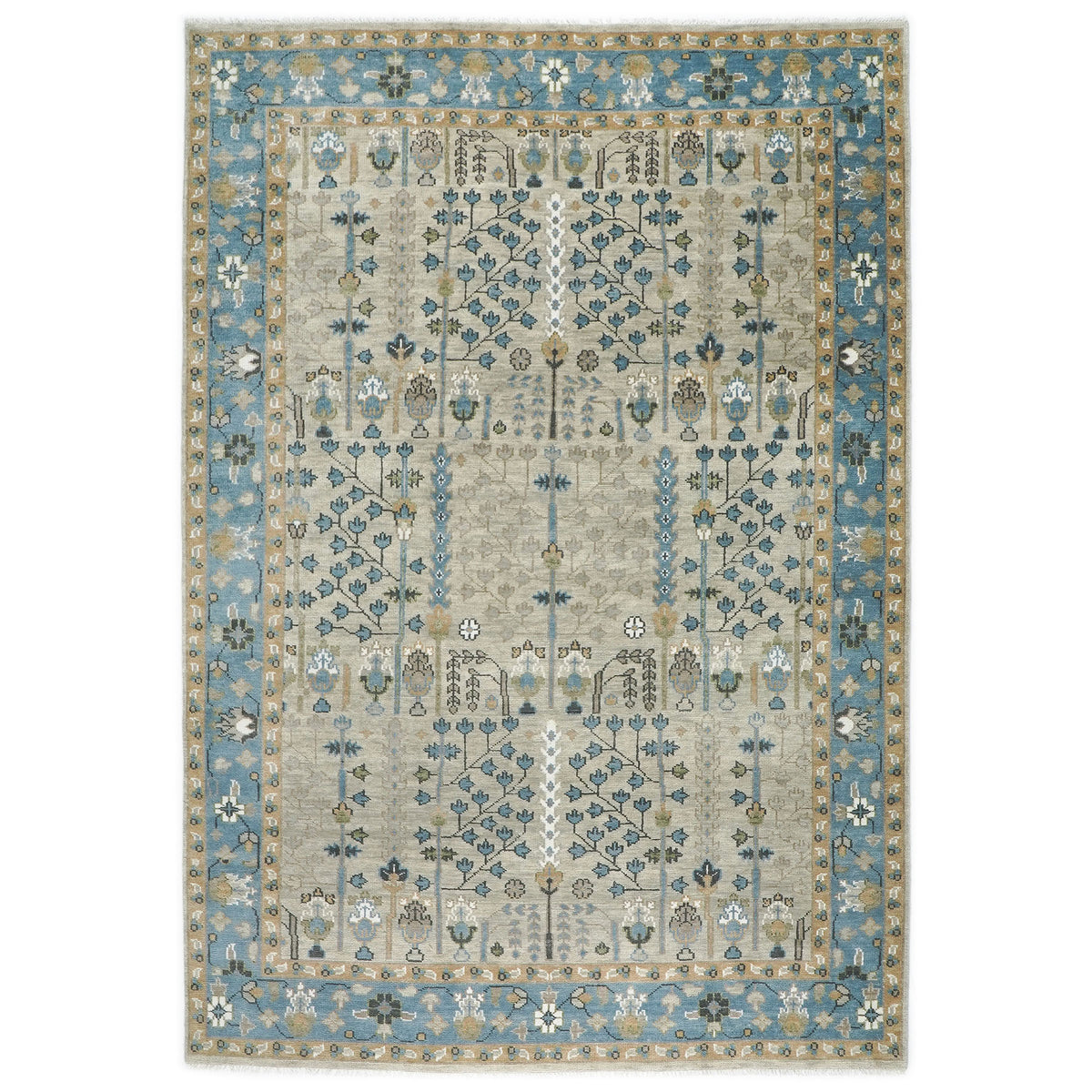10x14 Beige, Aqua, Tan Color Hand Knotted Oushak Wool Transitional Oriental Rug