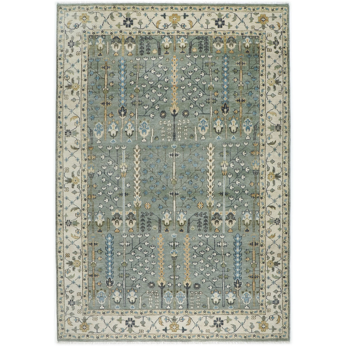 10x14 Celadon, Beige, Blue Color Hand Knotted Oushak Wool Transitional Oriental Rug