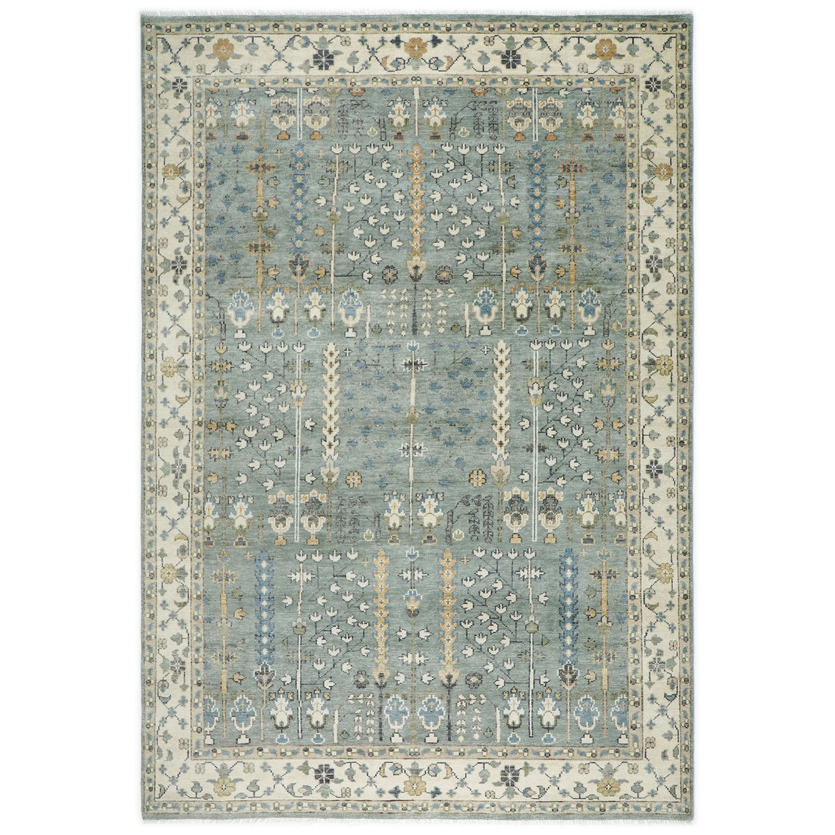 10x14 Slate, Beige, Brown Color Hand Knotted Oushak Wool Transitional Oriental Rug