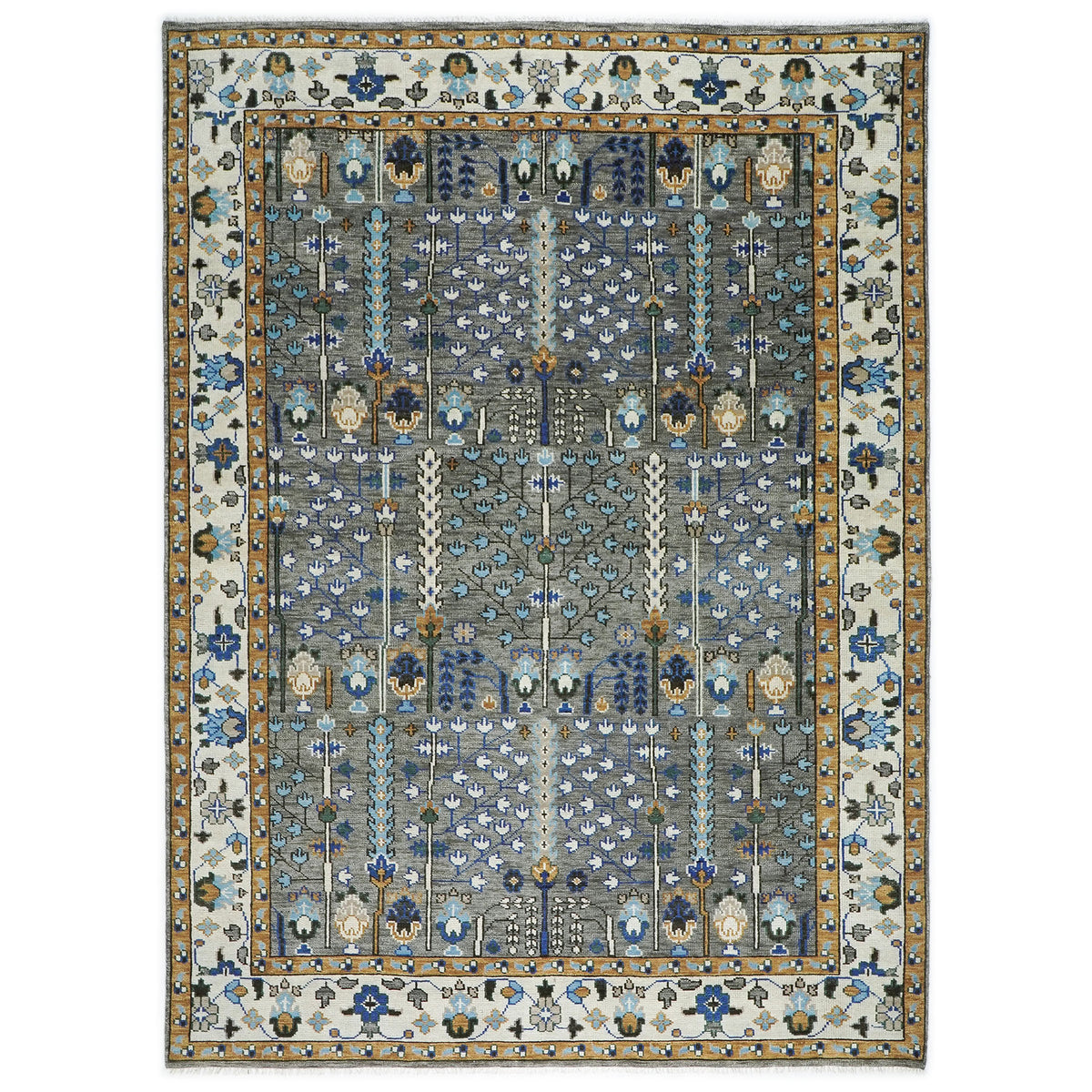 10x14 Gray, Ivory, Gold Color Hand Knotted Oushak Wool Transitional Oriental Rug