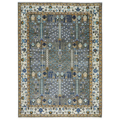 10x14 Gray, Ivory, Gold Color Hand Knotted Oushak Wool Transitional Oriental Rug