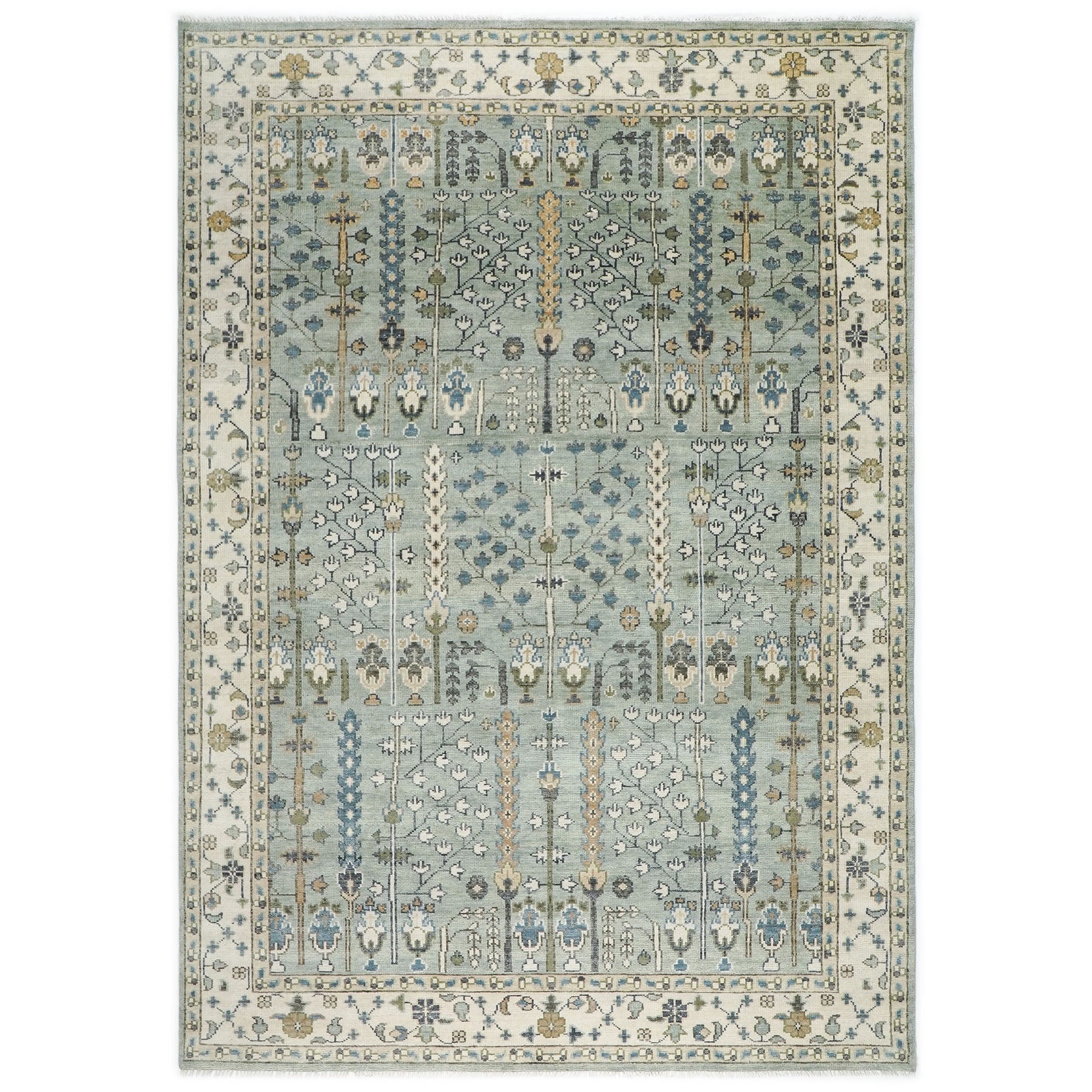 10x14 Celadon, Beige, Green Color Hand Knotted Oushak Wool Transitional Oriental Rug
