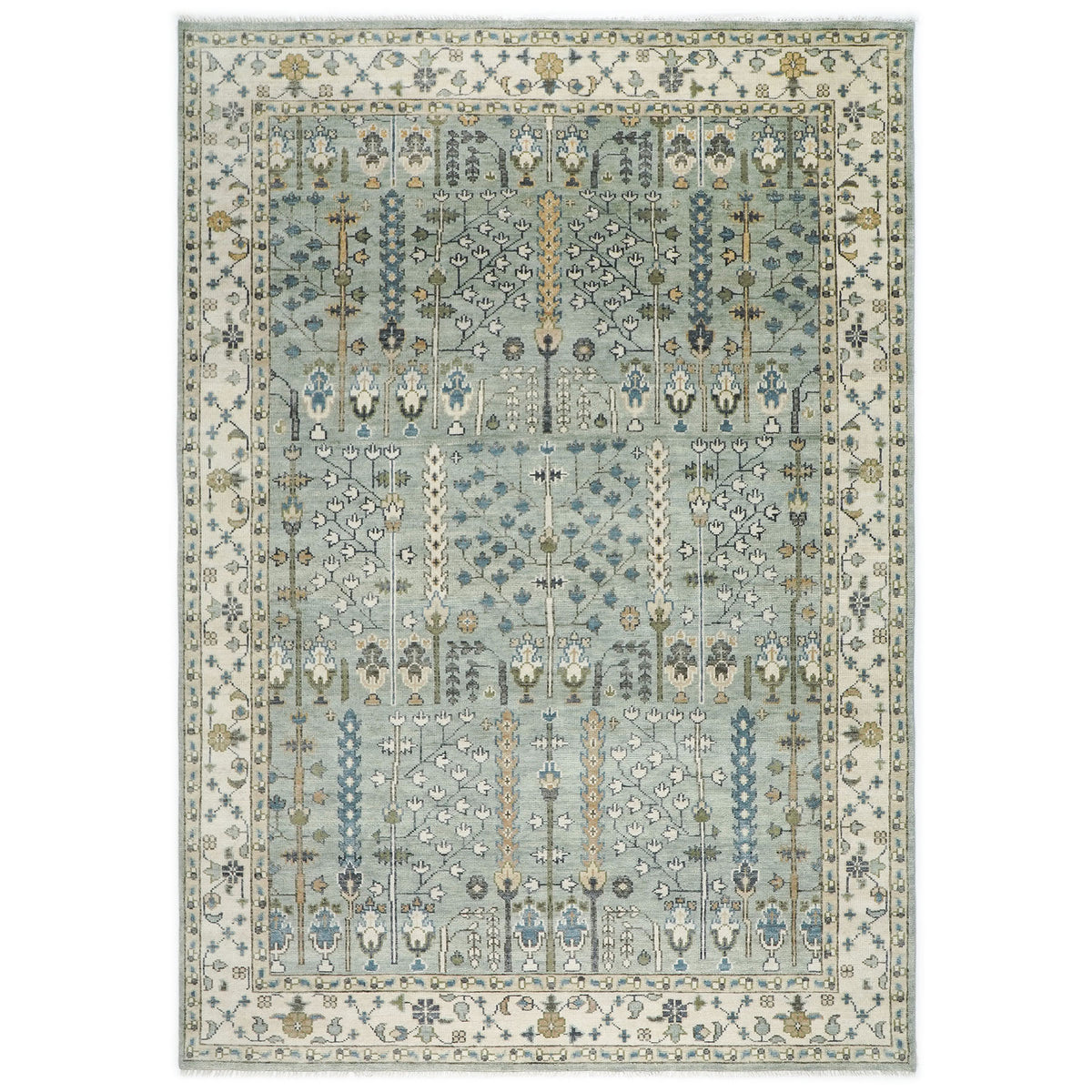 10x14 Celadon, Beige, Green Color Hand Knotted Oushak Wool Transitional Oriental Rug