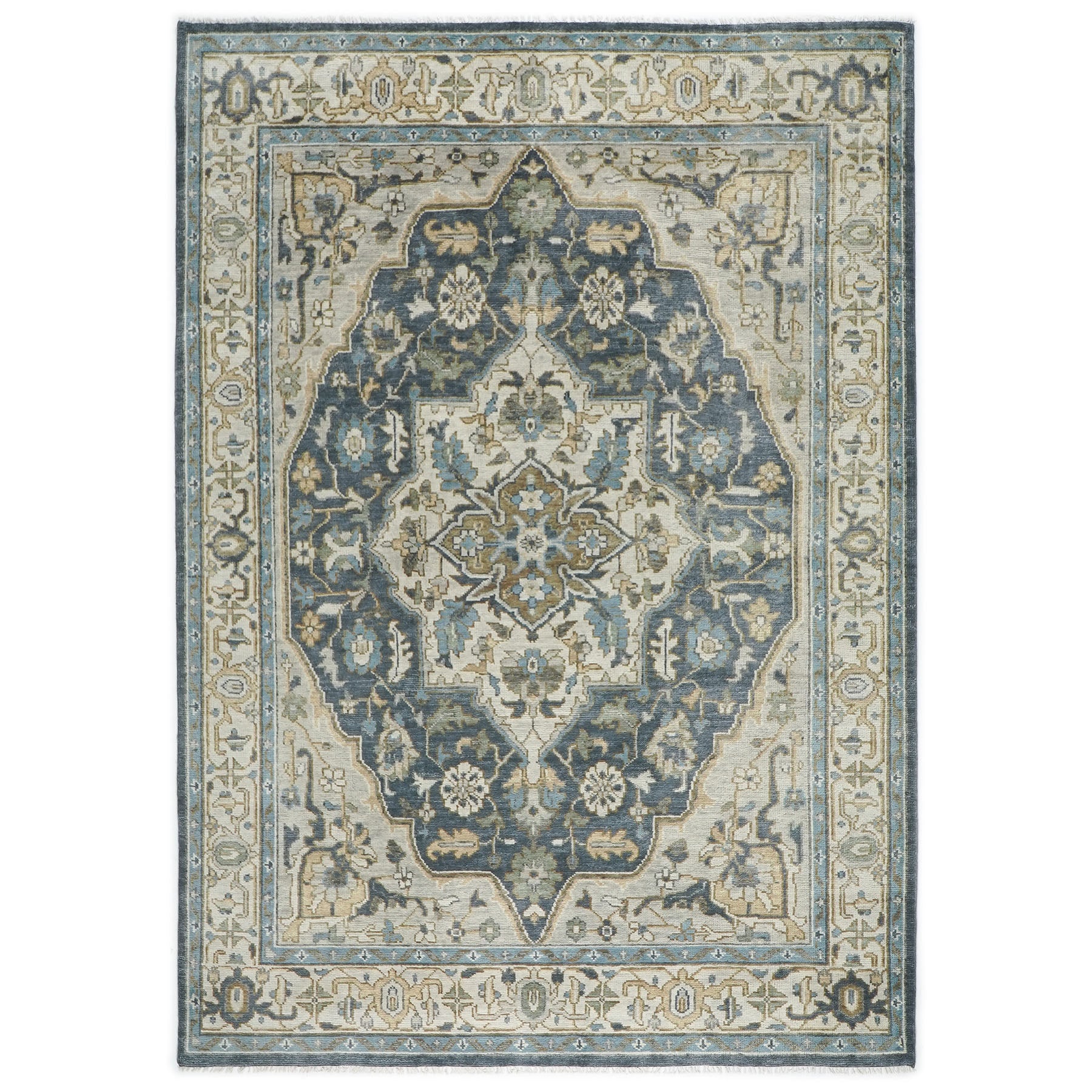 10x14 Slate, Blue, Beige Color Hand Knotted Oushak Wool  Oriental Rug