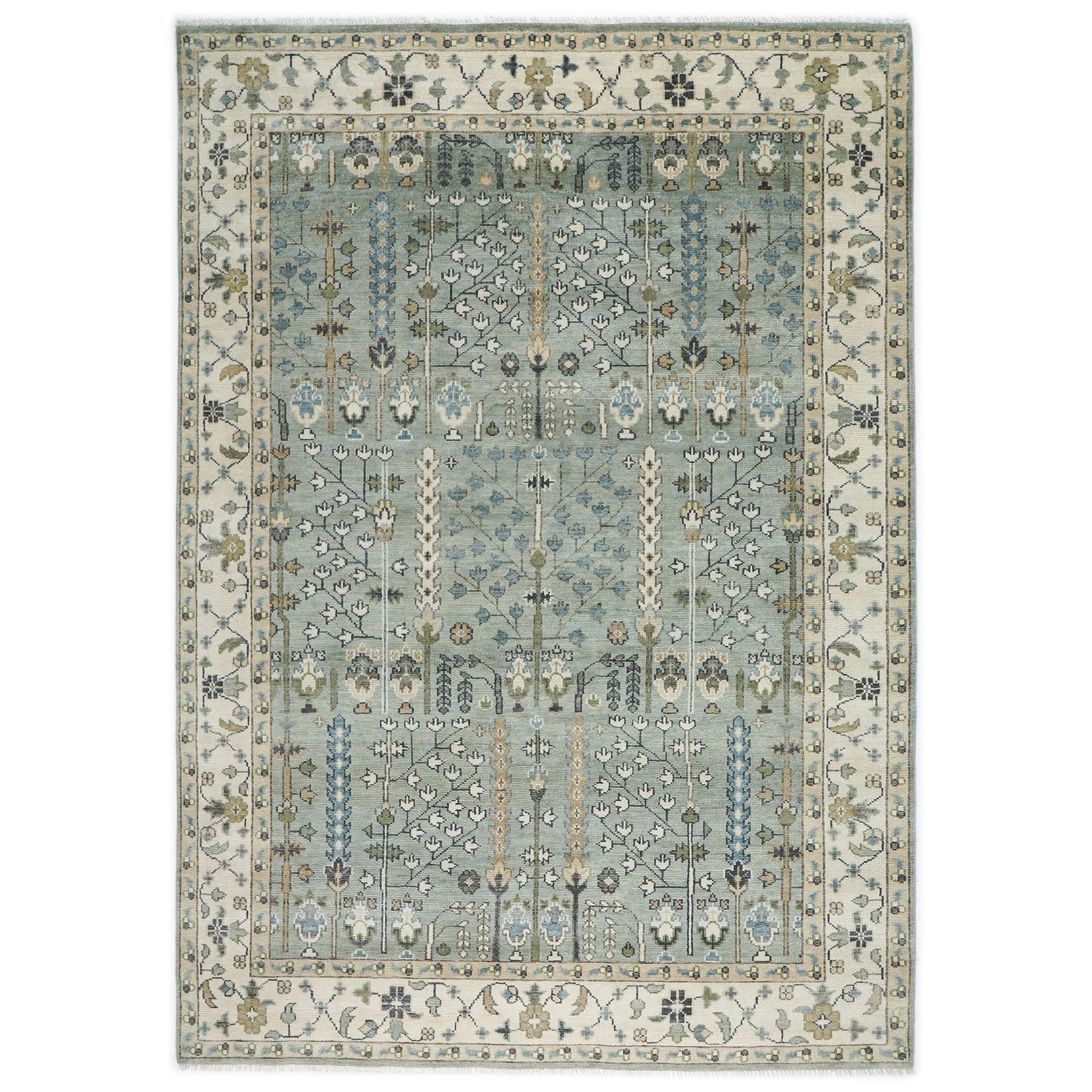 10x14 Celadon, Beige, Green Color Hand Knotted Oushak Wool Transitional Oriental Rug