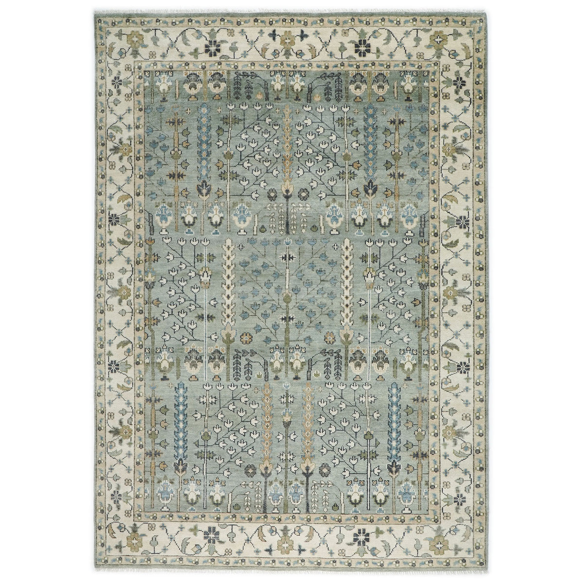 10x14 Celadon, Beige, Green Color Hand Knotted Oushak Wool Transitional Oriental Rug