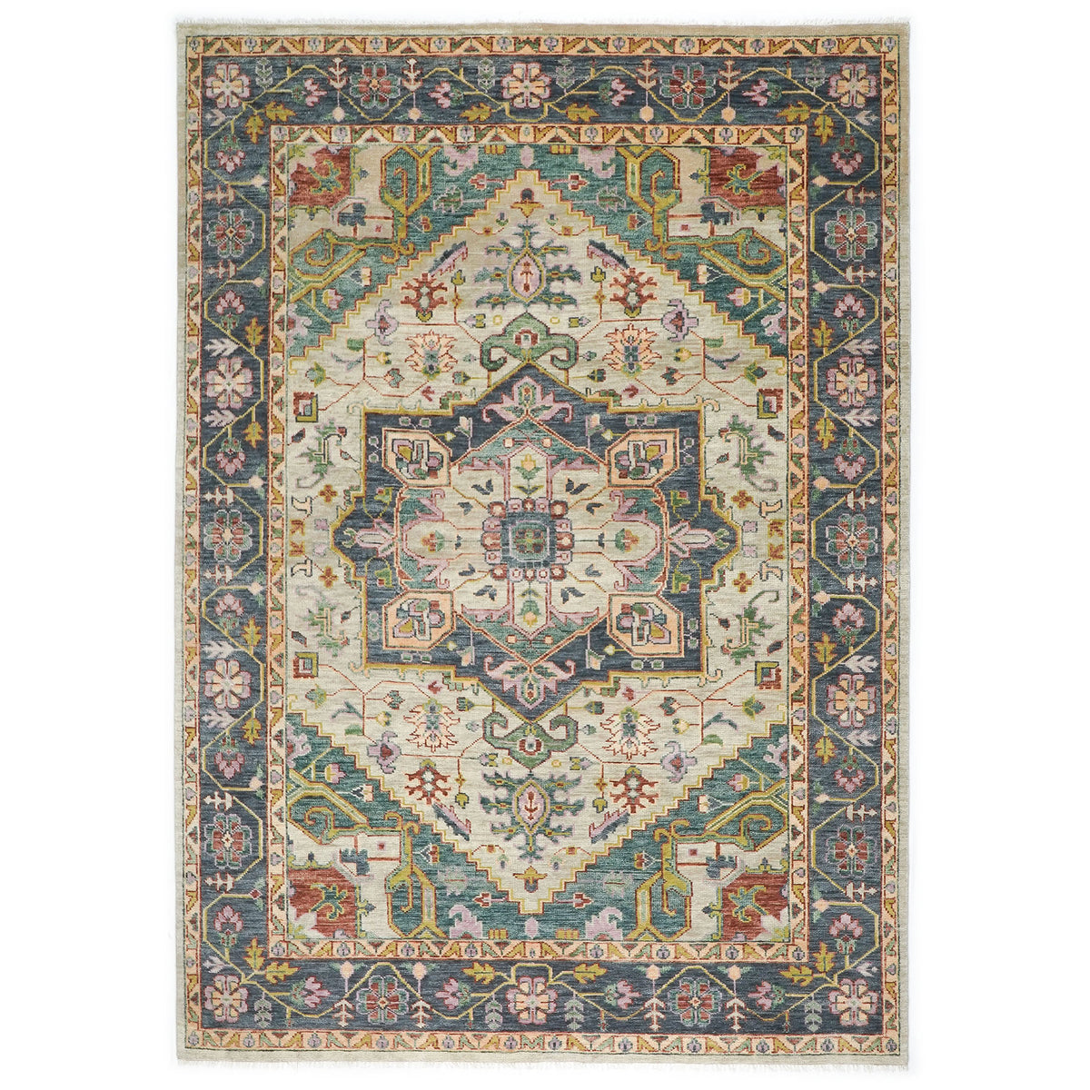 10x14 Beige, Mint, Slate Color Hand Knotted Oushak Wool  Oriental Rug