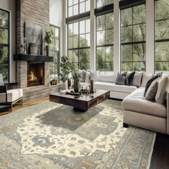 Gray, Ivory 10x14 Oushak Heriz Traditional Hand Knotted Wool Oriental Area Rug