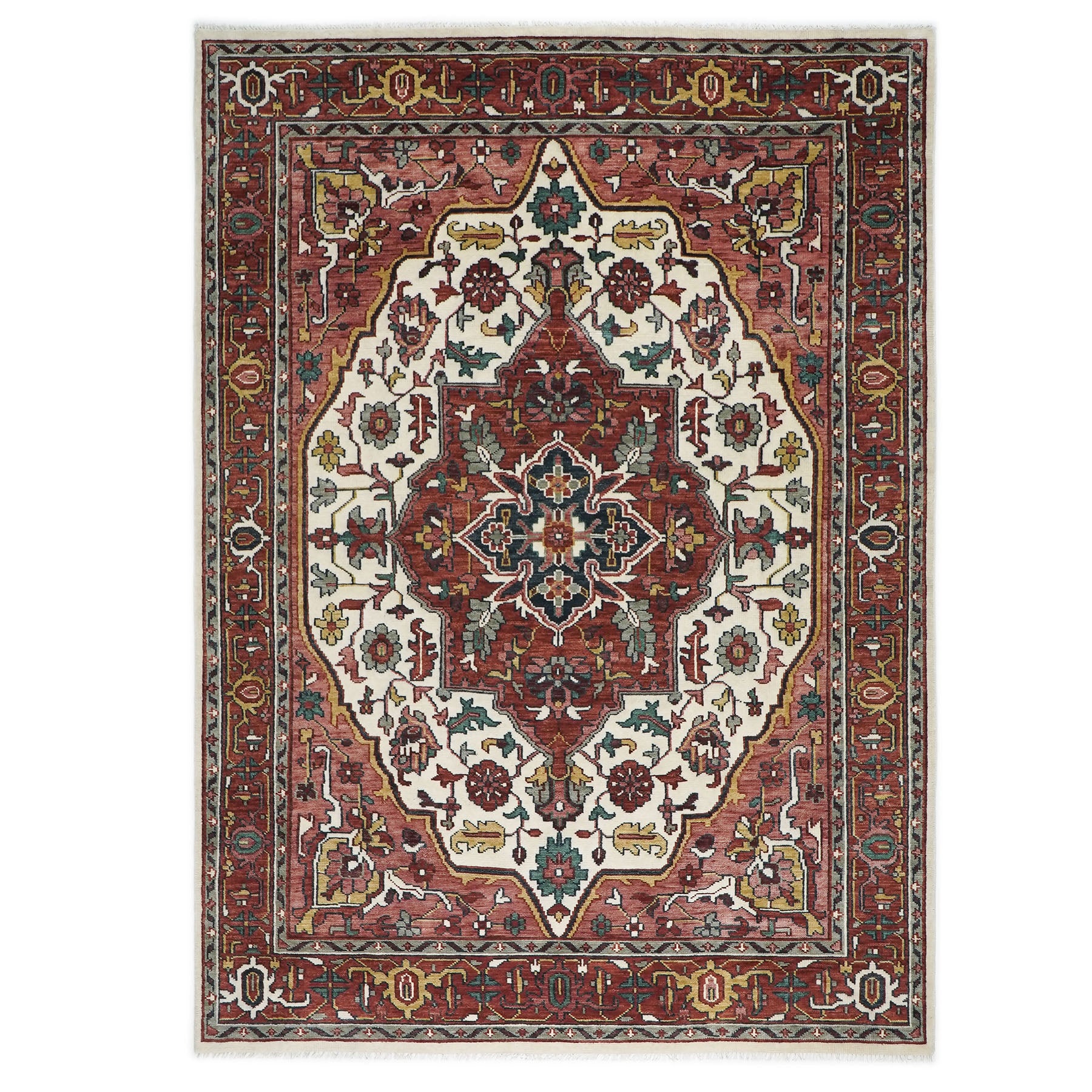 10x14 Rust, Ivory, Gold Color Hand Knotted Oushak Wool  Oriental Rug