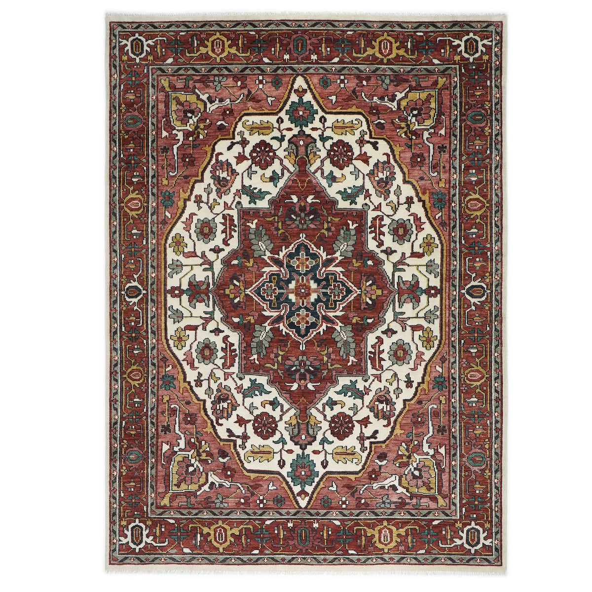 10x14 Rust, Ivory, Gold Color Hand Knotted Oushak Wool  Oriental Rug