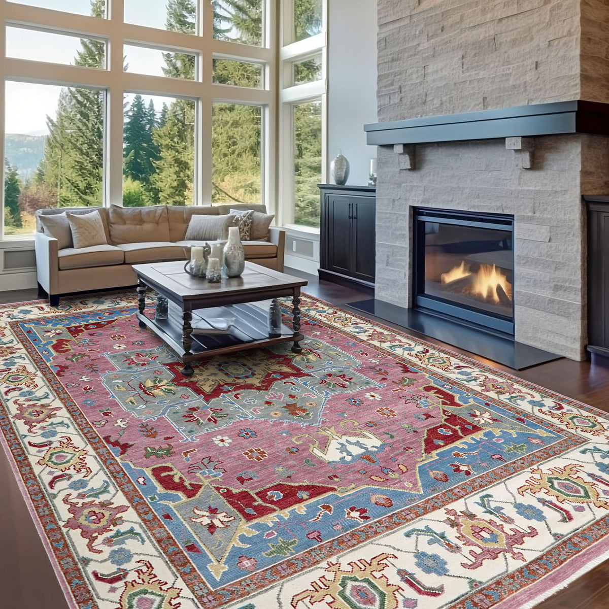 12x15 Pink, Ivory, Red Color Hand Knotted Oushak Wool  Oriental Rug