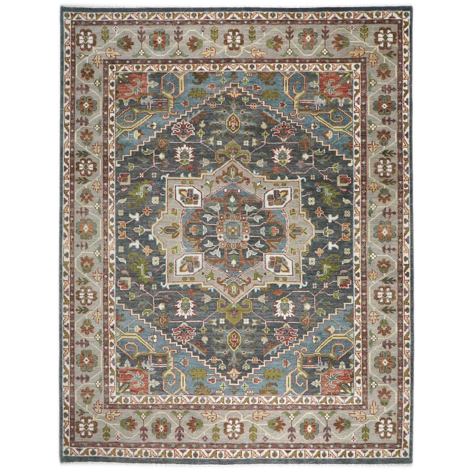 12x15 Slate, Gray, Ivory Color Hand Knotted Oushak Wool  Oriental Rug