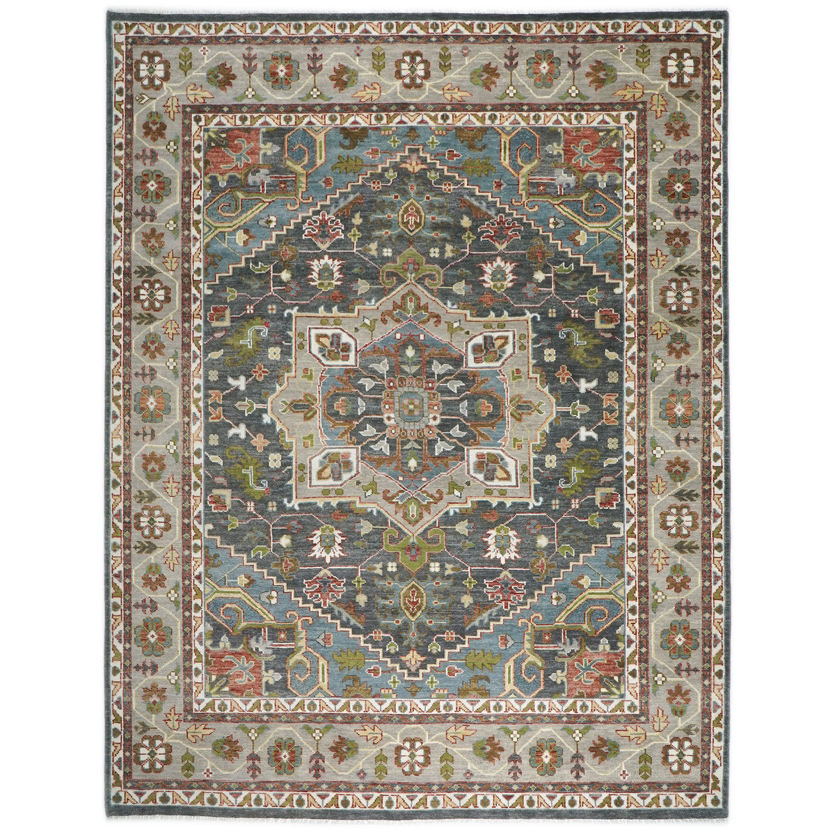 12x15 Slate, Gray, Ivory Color Hand Knotted Oushak Wool  Oriental Rug