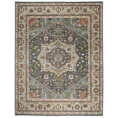 12x15 Slate, Gray, Ivory Color Hand Knotted Oushak Wool  Oriental Rug