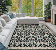 12x15 Black, Beige, Rose Color Hand Knotted Oushak Wool Transitional Oriental Rug