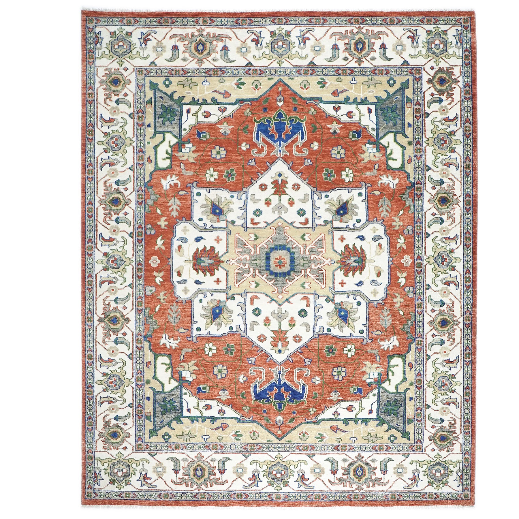 12x15 Burnt Orange, Ivory, Navy Color Hand Knotted Oushak Wool  Oriental Rug