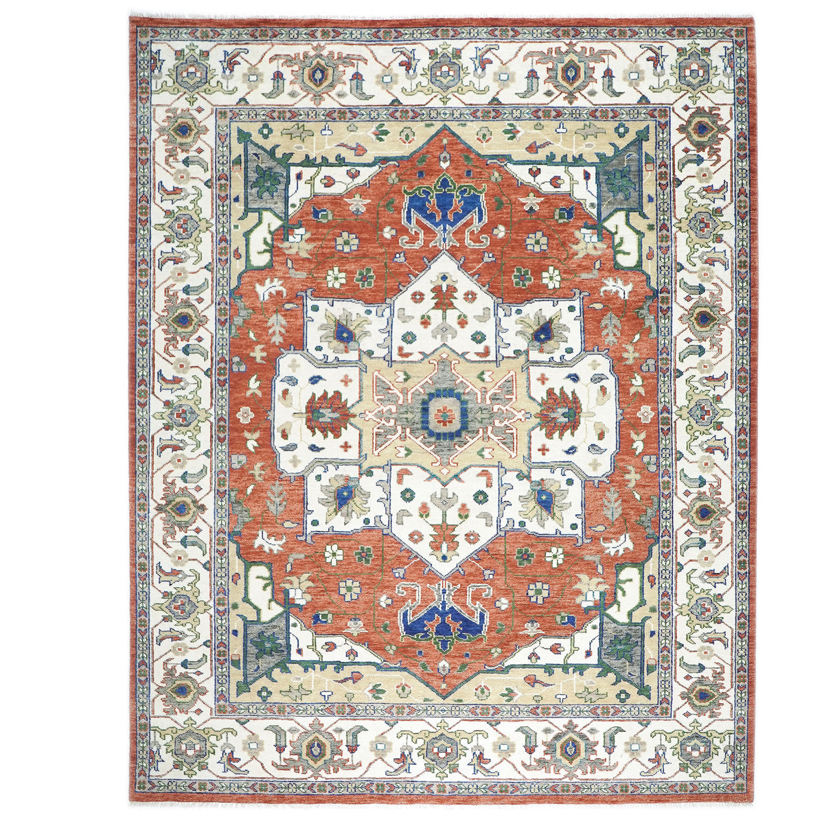 12x15 Burnt Orange, Ivory, Navy Color Hand Knotted Oushak Wool  Oriental Rug