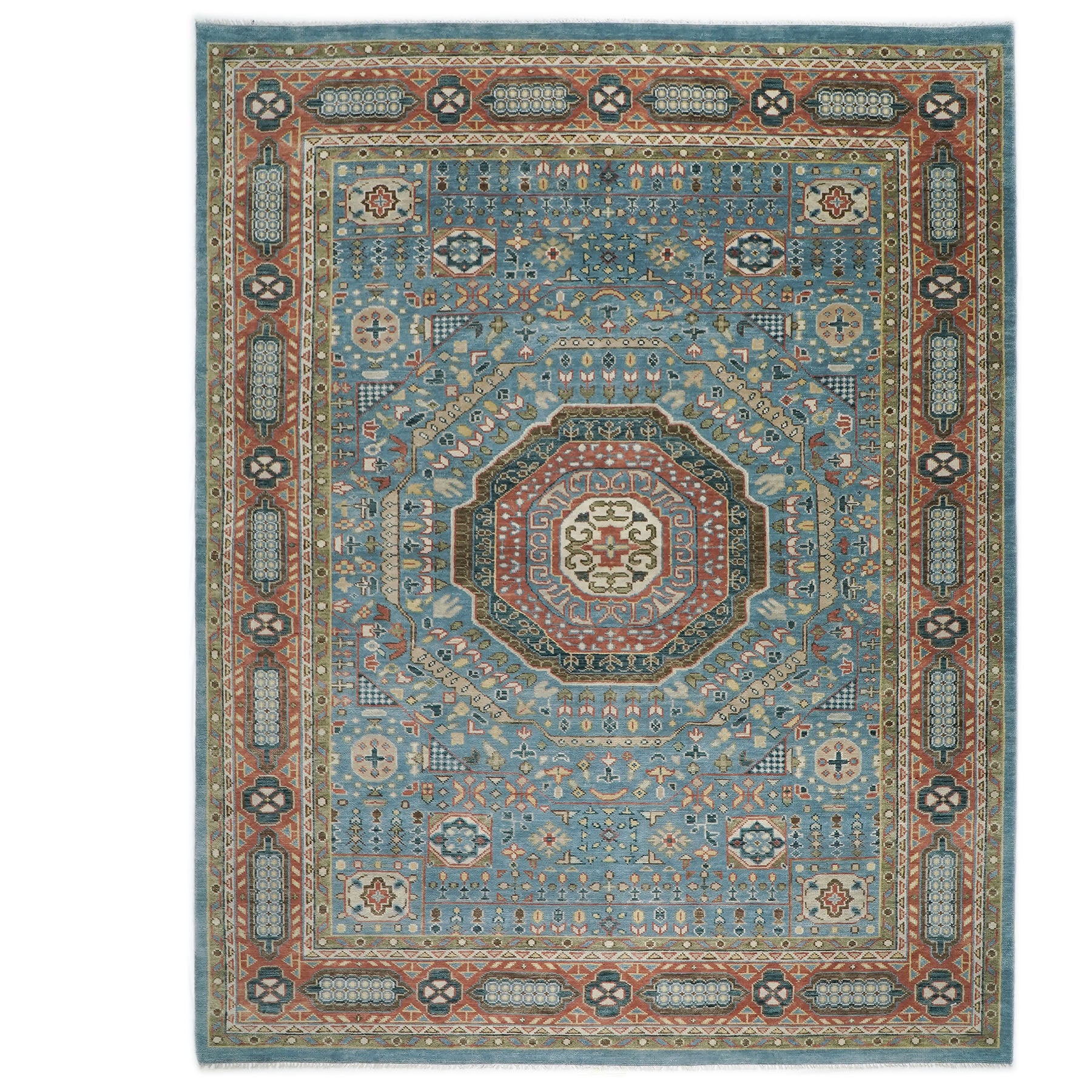 12x15 Blue, Rust, Green Color Hand Knotted Oushak Wool Traditional Oriental Rug