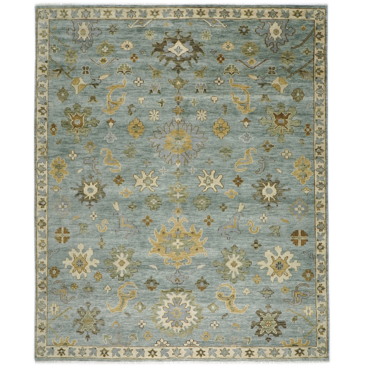12x15 Blue, Beige, Gold Color Hand Knotted Oushak Wool Transitional Oriental Rug