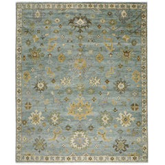 12x15 Blue, Beige, Gold Color Hand Knotted Oushak Wool Transitional Oriental Rug
