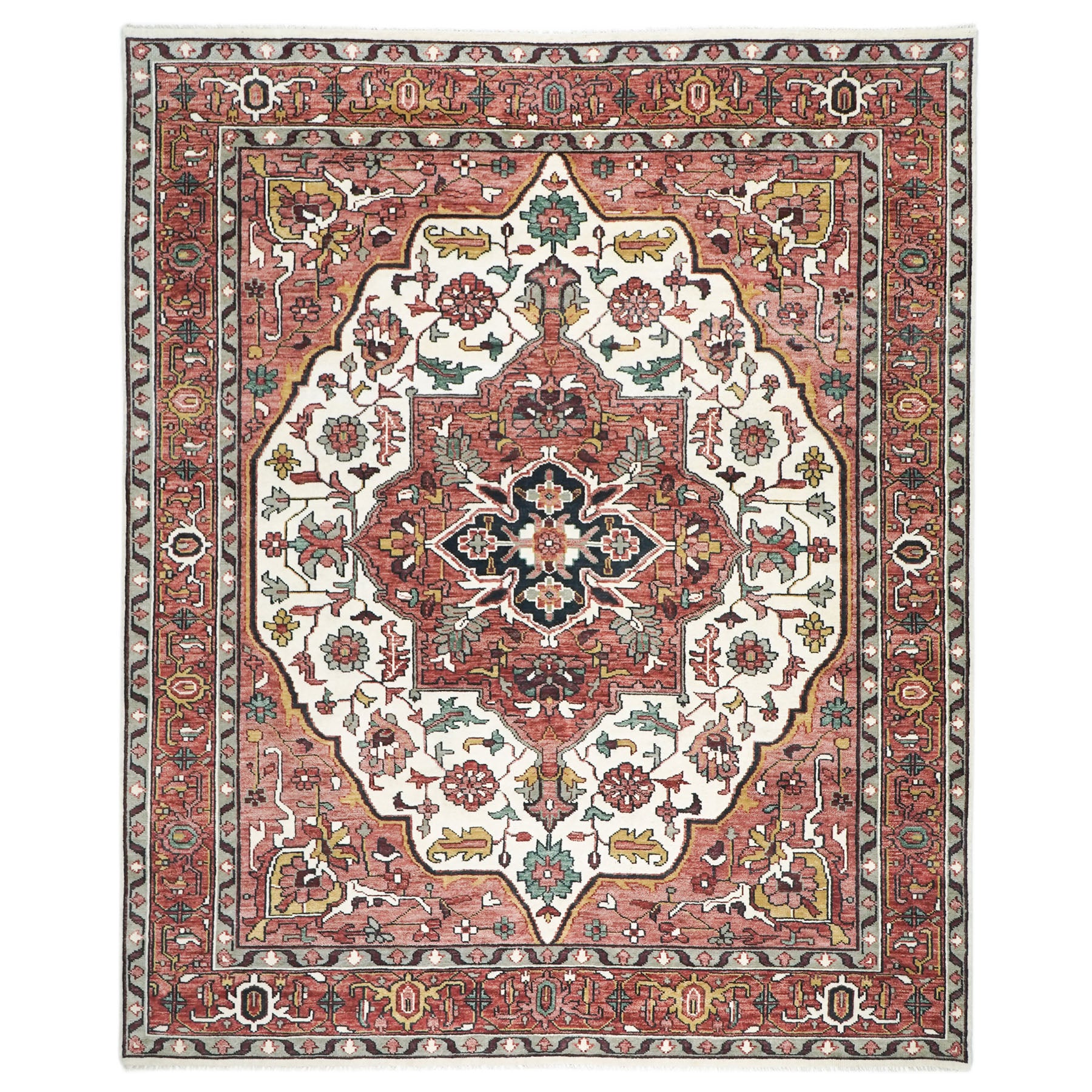 12x15 Rose, Ivory, Brown Color Hand Knotted Oushak Wool  Oriental Rug