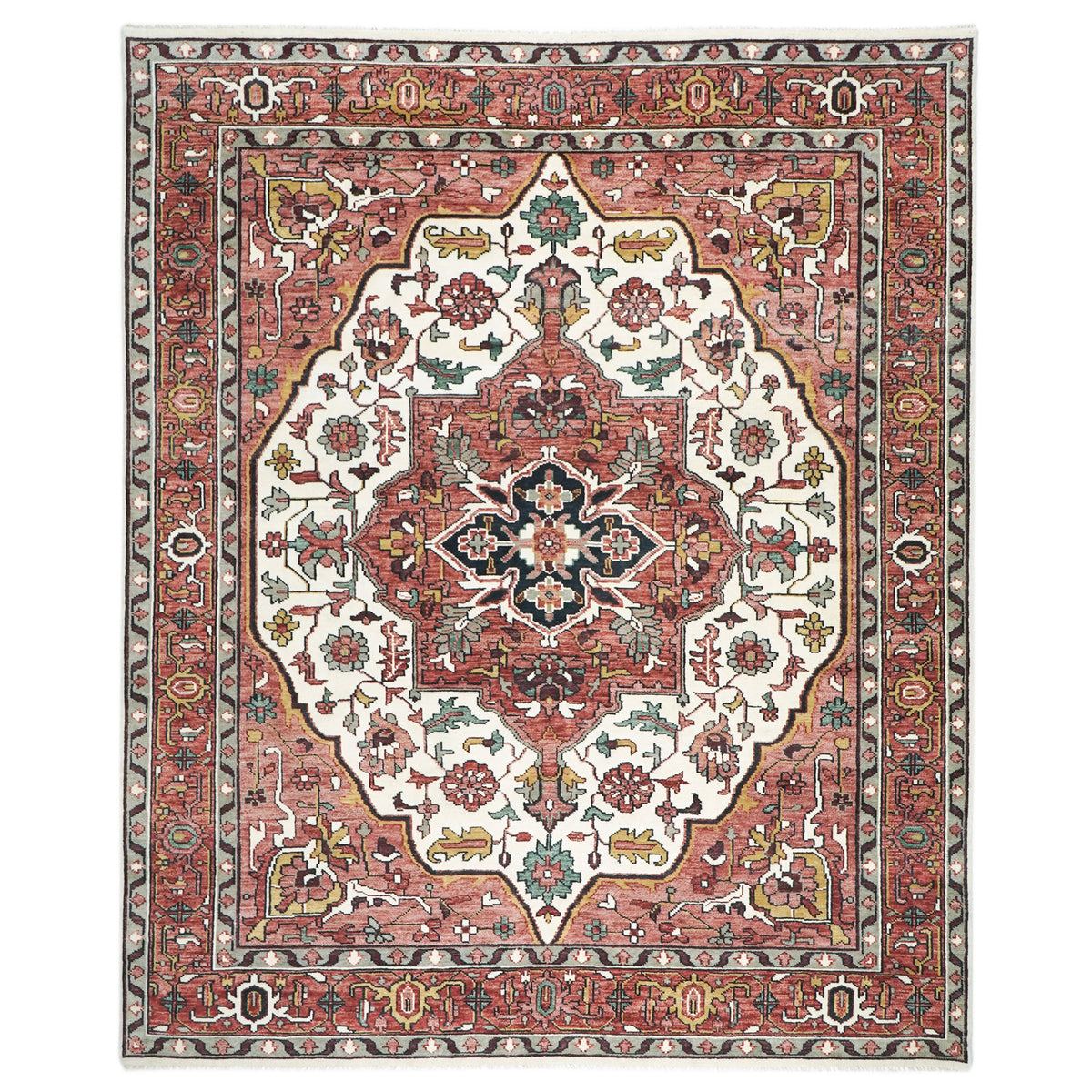 12x15 Rose, Ivory, Brown Color Hand Knotted Oushak Wool  Oriental Rug