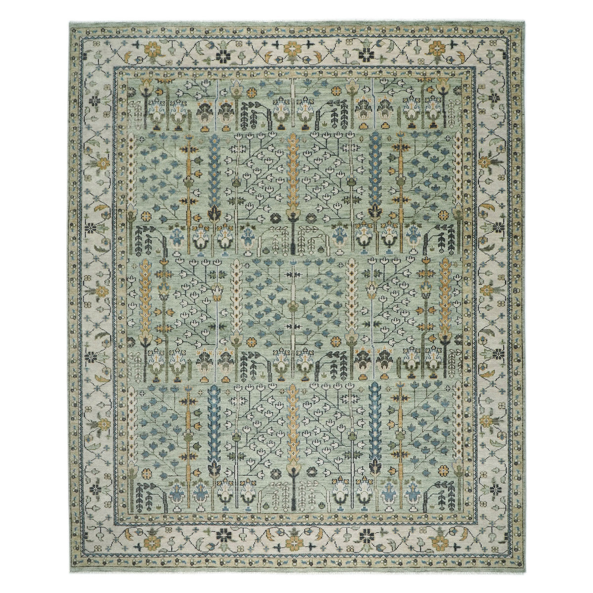 12x15 Seledon, Beige, Tan Color Hand Knotted Oushak Wool Transitional Oriental Rug