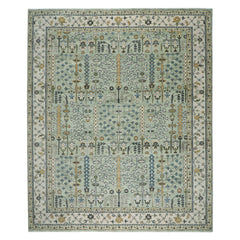 12x15 Seledon, Beige, Tan Color Hand Knotted Oushak Wool Transitional Oriental Rug